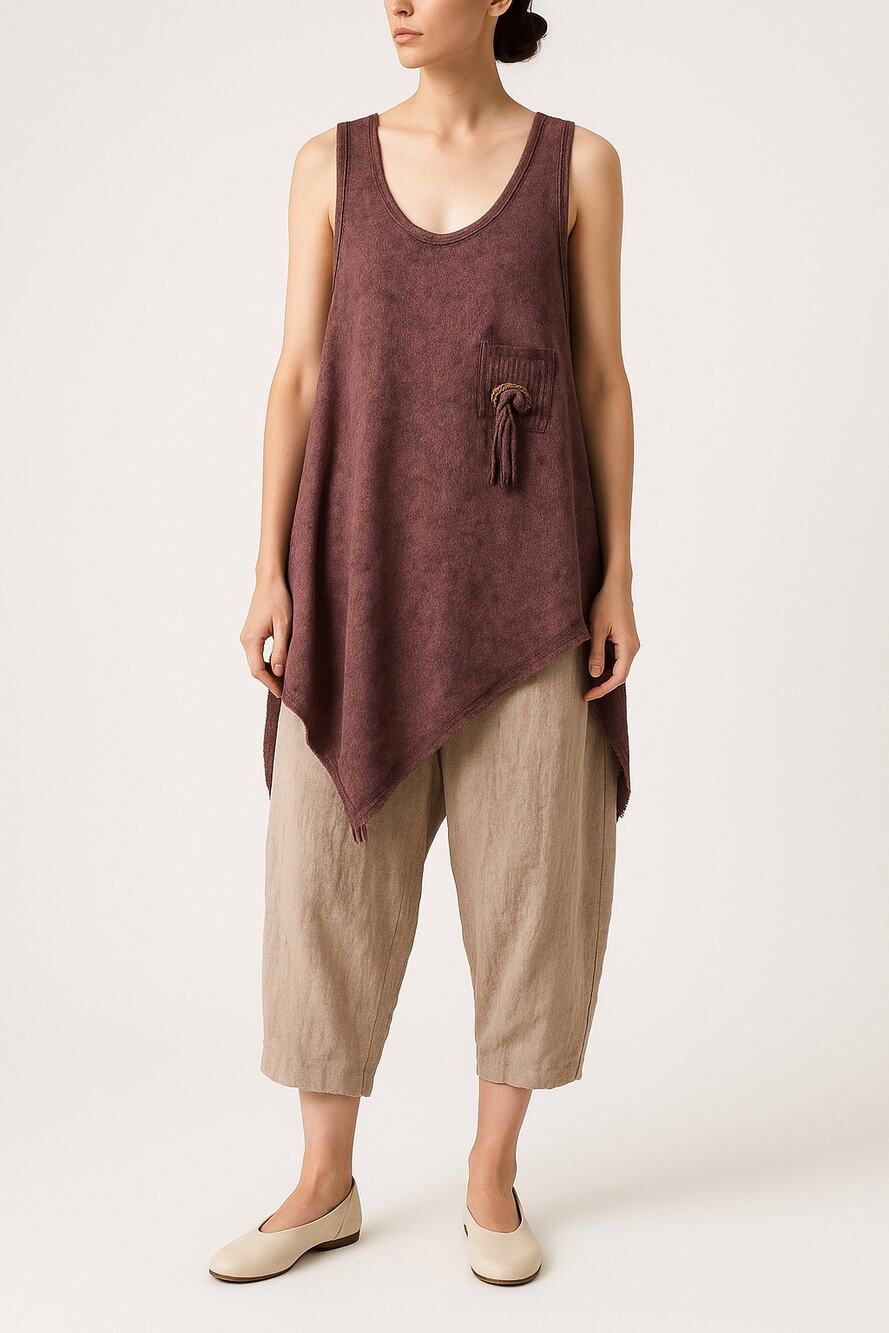 Boho Asymmetrical Knit Tank Top Purple Mohair Blend Artsy Lagenlook Italy OS